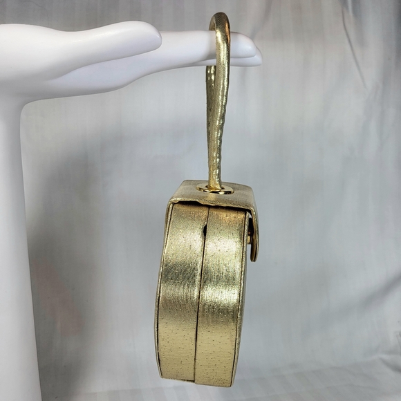 La Regale Mini PURSE Gold Satin Box Clutch Wristlet Hand Bag Crossbody Formal - Picture 5 of 16